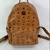 MCM Stark Side Stud Visetos Medium Backpack Cognac 