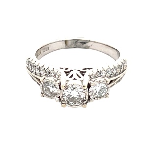 14K White Gold 3-Diamond Anniversary Ring 1.0CTW