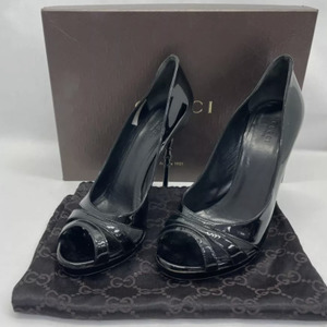 Gucci Black Patent Leather Open Toe Heels Sz8.5