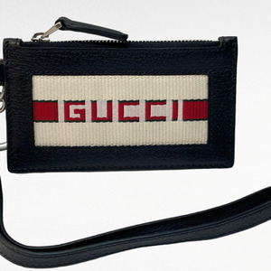 Gucci 523815 Black Leather Stripe Card Holder