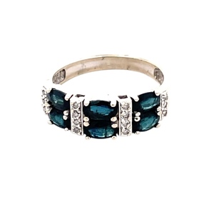 14K White Gold Synthetic Blue Sapphire &  Diamond Accent Gemstone Ring