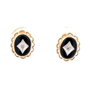 14K Yellow Gold Onyx/Diamond Stud Earrings