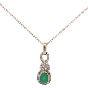 14K Yellow Gold Emerald & Diamond Necklace