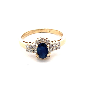 14K White Gold Blue Sapphire & Diamond Gemstone Ring