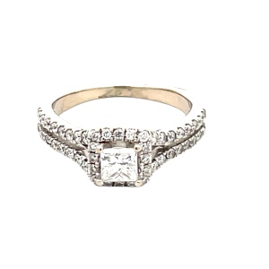 14K White Gold 1.00 Carat TW Princess Diamond Halo Engagement Ring SZ:6
