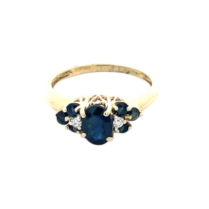 14K Yellow Gold Synthetic Blue Sapphire Ring