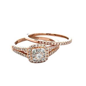 14K Rose Gold 1/2 Carat TW Diamond Halo Bridal Set SZ:7