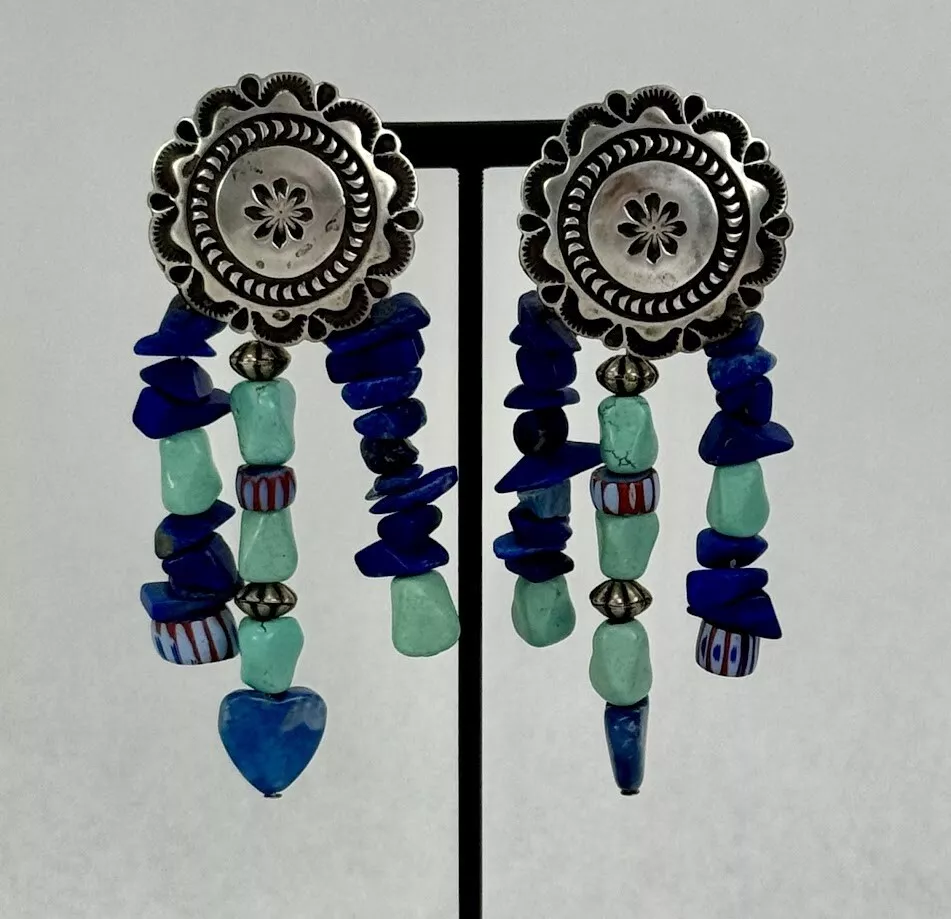 Delbert Delgarito Turquoise & Lapis Sterling Silver Earrings