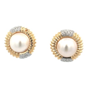 Stunning 14K Yellow Gold 1.OCTW Diamond & Pearl Earrings