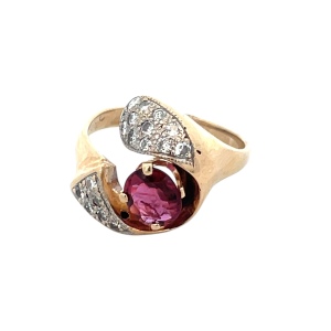 14K Yellow Gold Rhodolite & Diamond Cocktail Ring
