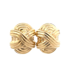 14K Yellow Gold Crossover Design Earrings 