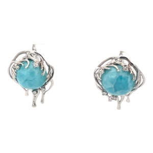 14K White Gold Larimar Gemstone & Diamond Accent Earrings
