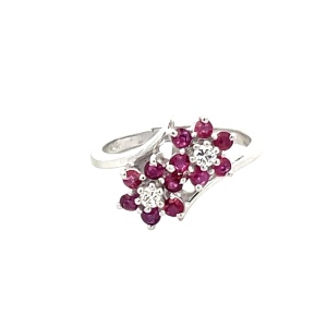 14k White Gold Ruby & Diamond Gemstone Ring