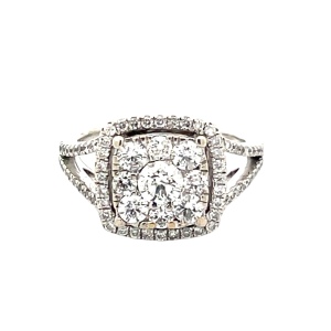 14K White Gold 1-1/2 Carat TW Diamond Halo Fashion Ring 
