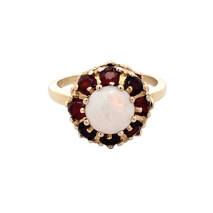 14K Yellow Gold Opal & Garnet Gemstone Ring
