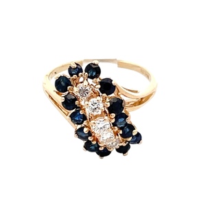 14K Yellow Gold Blue Sapphire & Diamond Cocktail Ring