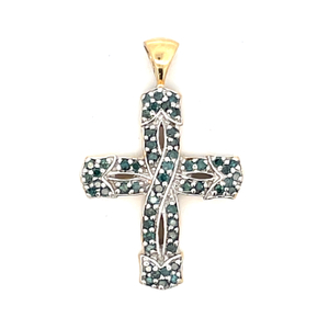 14K White Gold 1.00CTW Blue Diamond Cross Pendant