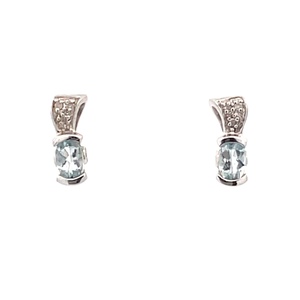 10K White Gold Syn. Aquamarine/Diamond Earrings