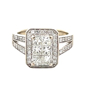 Ladies 14K White Gold 1.0 Carat TW Princess Diamond Cocktail Ring