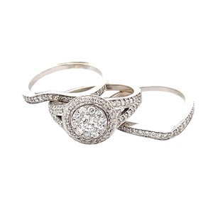 14K White Gold 1-1/2 Carat TW Diamond Double-Halo Bridal Set