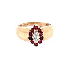14K Yellow Gold 1/4 Carat Marquise Diamond & Ruby Halo Ring