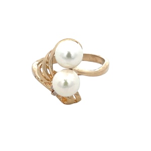 14K Yellow Gold Twin Pearl Gemstone Ring