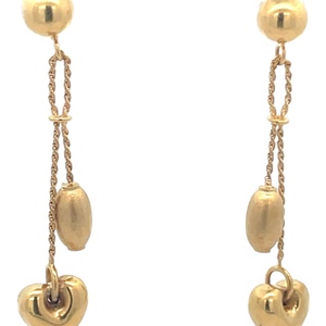 18K Yellow Gold Heart Dangle Earrings