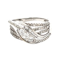 14K White Gold  3/4 Carat TW Diamond Crossover Ring SZ: 8
