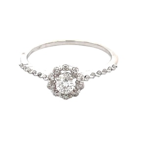 10K White Gold .35 Carat TW Diamond Halo Engagement Ring SZ:7