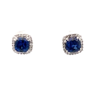 10K White Gold Lab-Created Sapphire/Diamond Earrings