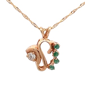 14K Yellow Gold Emerald & Diamond Necklace