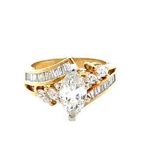 18K Yellow Gold 2.0 Carat TW Marquise Diamond Ring