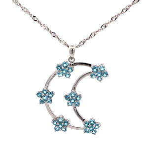 14K White Gold 20 in. Singapore Chain With Blue Topaz Moon & Stars Pendant