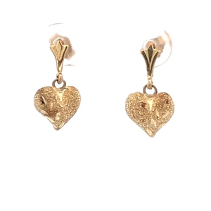 14K Yellow Gold Heart Dangle Earrings 