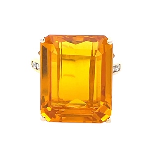 14K Yellow Gold Large Citrine & Diamond Gemstone Ring