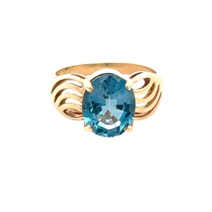 14K Yellow Gold Synthetic Blue Topaz Gemstone Ring