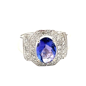 Ladies 14K White Gold Amethyst & Diamond Gemstone Ring
