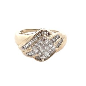 10K White Gold 1.0 Carat TW Princess & Baguette Diamond Cluster Ring