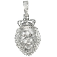 Sterling Silver 12-1/2CTW Diamond Lion Head Pendant
