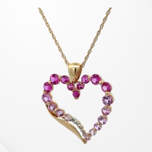 14K Yellow Gold Pink Sapphire/Diamond Accent Heart Necklace