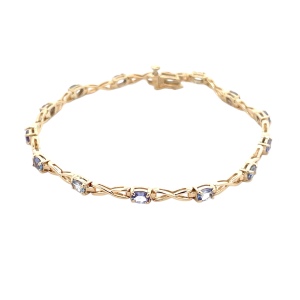 10K Yellow Gold  Purple Gemstone 7 in. Tennis Bracelet 5.8g