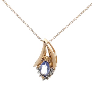 14K Yellow Gold Tanzanite & Diamond Necklace 18 in.