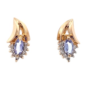 14K Yellow Gold Tanzanite & Diamond Stud Earrings