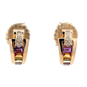 Guy LaRoche 18K Yellow Gold Multi-Color Gemstone & Diamond Earrings