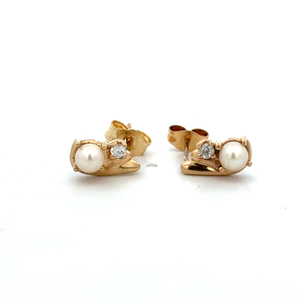 10K Yellow Gold Pearl/CZ Earrings