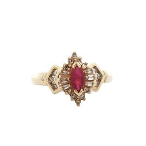 Ladies 10K Yellow Gold 1/10CTW Diamond & Ruby Gemstone Ring SZ:6.5