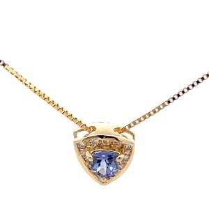 Syn. Gemstone and Diamond 0.12ctw Pendant & 18" Box Chain 14k Yellow Gold 2.6g 