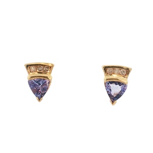 10K Yellow Gold Diamond & Tanzanite Gemstone Earrings 1.4g