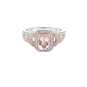 Ladies 14K Gold Two-Tone Morganite & Diamond Ring