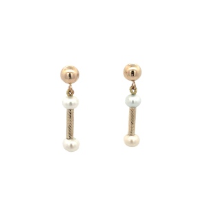 14K Yellow Gold Pearl & Gold Ball Pierced Earrings